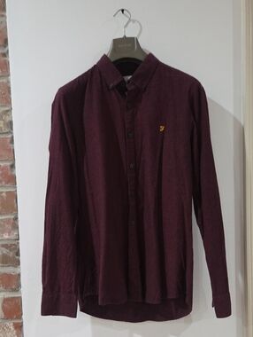 Farah Men's Burgundy Button-Down Shirt with Embroidered Logo